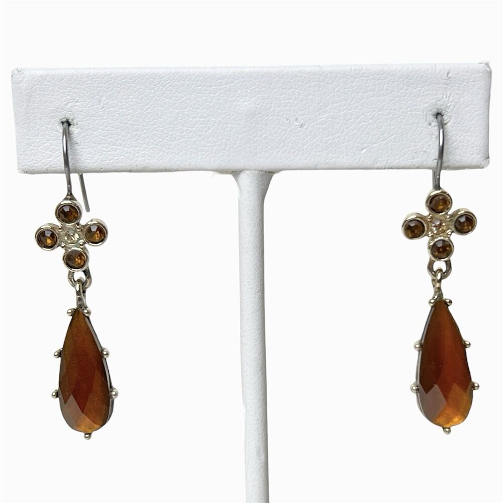 Teardrop Dangle Earrings Burnt Orange Regal Gold Tone Pierced Old Money Elegance